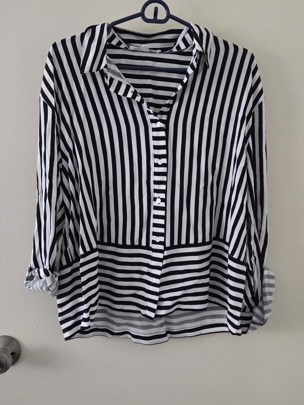 Jane and Delancey Black and White Vertical Stripe Button-Down